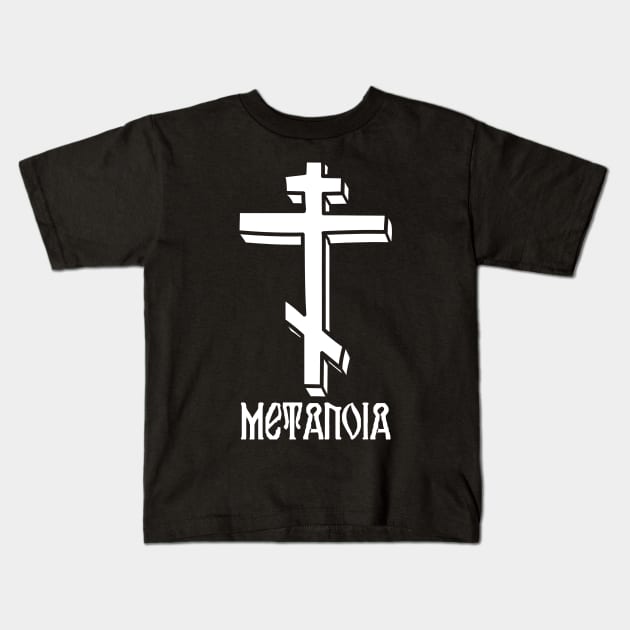 Eastern Orthodox Cross Metanoia Repent Pocket Kids T-Shirt by thecamphillips